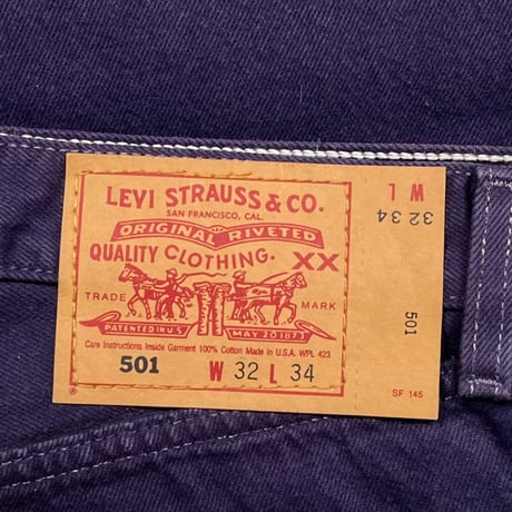 LEVI's 501 NOS COLLAR DENIM PANT 32/34 PURPLE 04130
