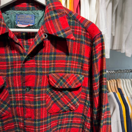 PENDLETON 70S OPEN COLLAR WOOL SHIRT RED LARGE 77410