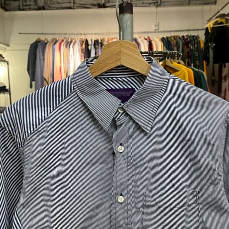 NEPENTHES PANELED STRIPE LS SHIRT  BLUE SMALL 65682