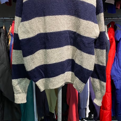L.L.BEAN WOOL BORDER KNIT IVORY/NAVY LARGE 79067