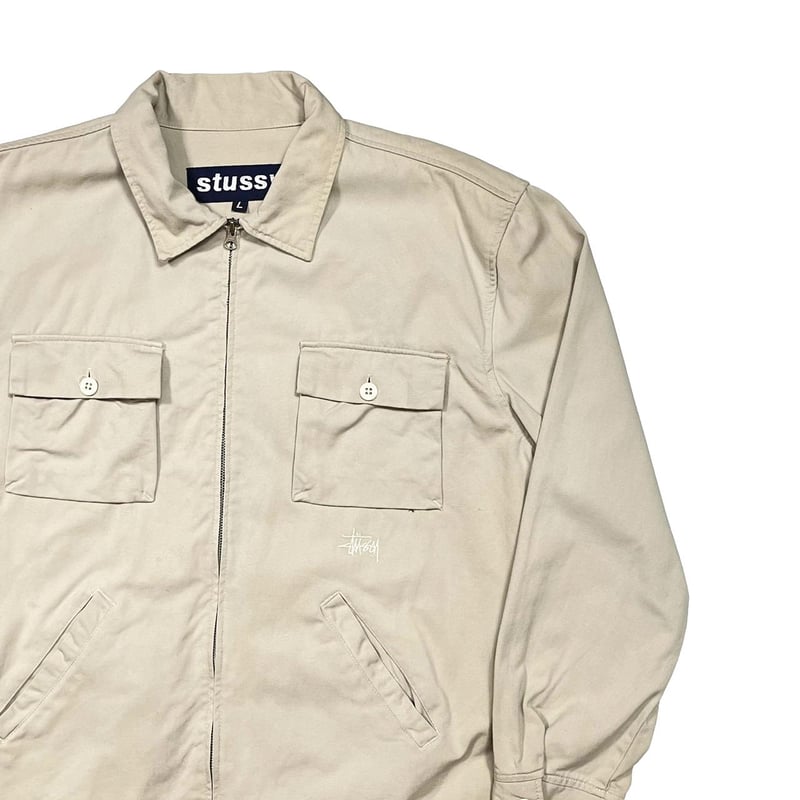 STUSSY 90s COTTON CHINO ZIP JACKET BEIGE LARGE 