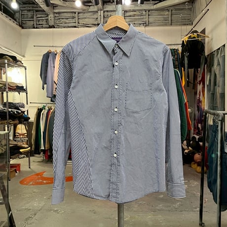 NEPENTHES PANELED STRIPE LS SHIRT  BLUE SMALL 65682