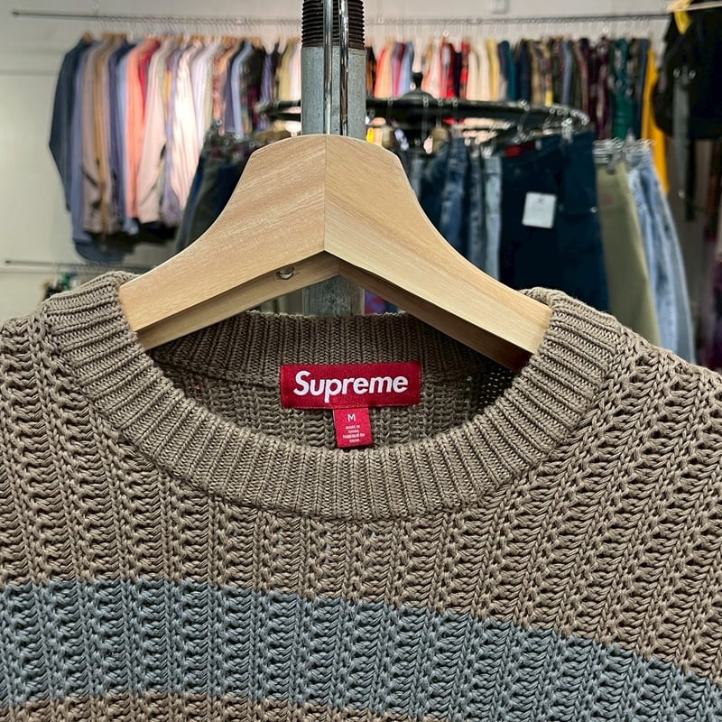 トップス Supreme Loose Gauge Stripe Sweater Khaki Supreme LOOSE GAUGE STRIPE SMALL SWEATER KHAKI
