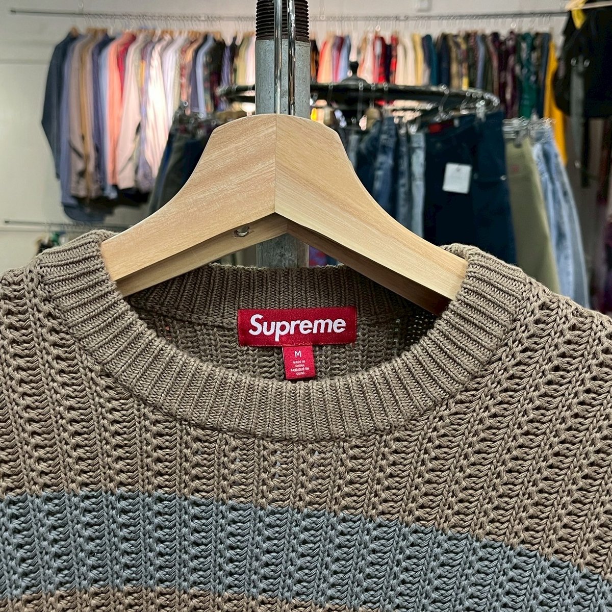 Supreme LOOSE GAUGE STRIPE SMALL SWEATER KHAKI