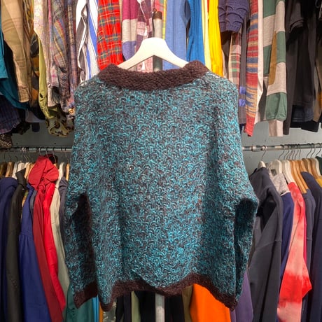 SEARS 60S WOOL CABLE KNIT BLUE/BROWN 40 76293