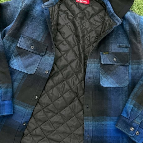 Supreme QUILTING LINED HOODED FLANNEL SHIRT BLUE LARGE 47236