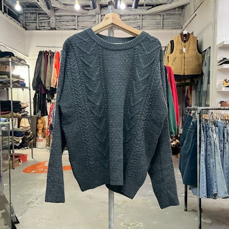 NEIGHBORHOOD CABLE AW CREW LS SWEATER GREY XL 182MANH-KNM04 26683