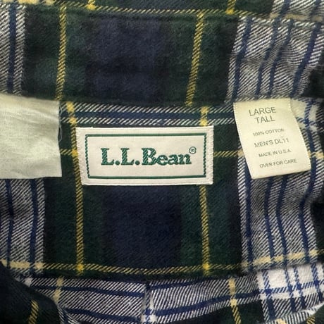 L.L.BEAN 90-00S FLANNEL CHECK SHIRT GREEN LARGE-TALL 85289