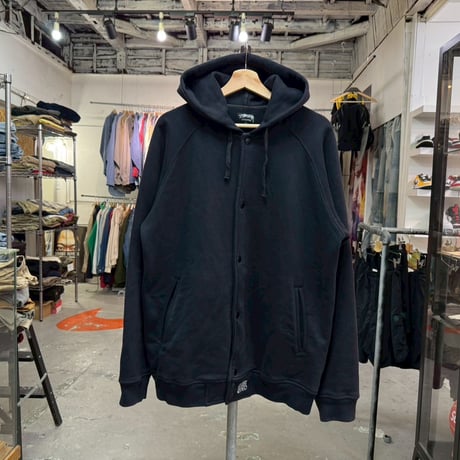 STUSSY SNAP BUTTON SWEAT HOODIE  BLACK LARGE 47754
