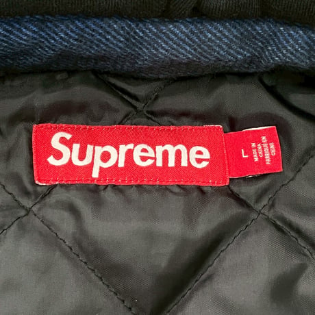 Supreme QUILTING LINED HOODED FLANNEL SHIRT BLUE LARGE 47236