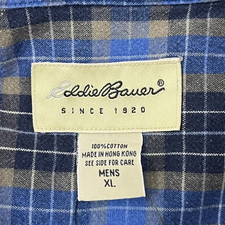 EDDIE BAUER 90S COTTON CHECK SHIRT BLUE XL 67005