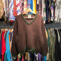 L.L.BEAN BIRDS EYE V NECK WOOL KNIT RED fits XL 35468
