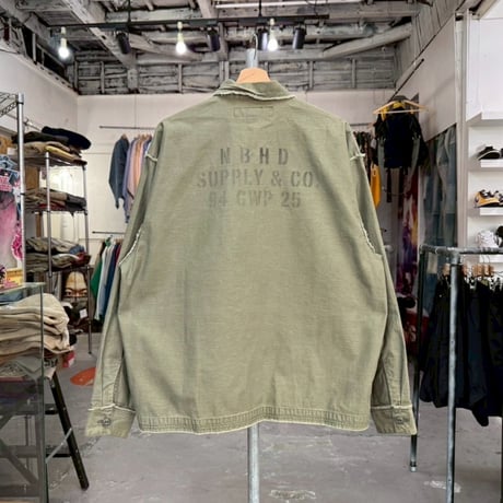 NEIGHBORHOOD UNTRIMMED ZIP LS SHIRT  OLIVE DRAB LARGE  251AQNH-SHM06 26923