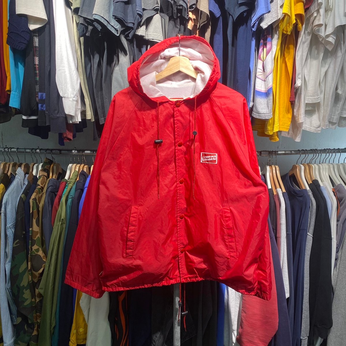 SHORTY'S 90S HOODED COACH JACKET RED LARGE 6811