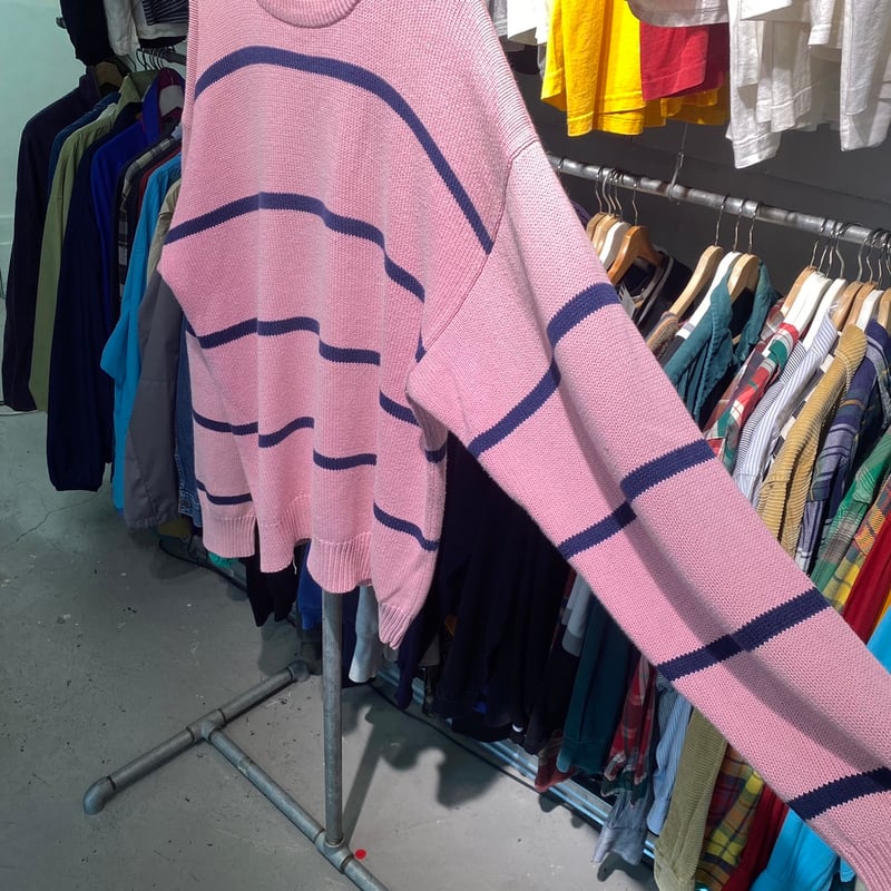 EDDIE BAUER 90S COTTON BORDER KNIT PINK/NAVY LA