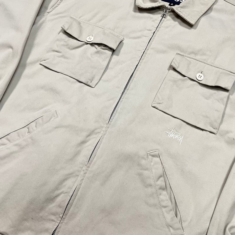 ジャケット・アウター STUSSY 90s COTTON CHINO ZIP JACKET BEIGE STUSSY 90s COTTON CHINO ZIP JACKET BEIGE LARGE
