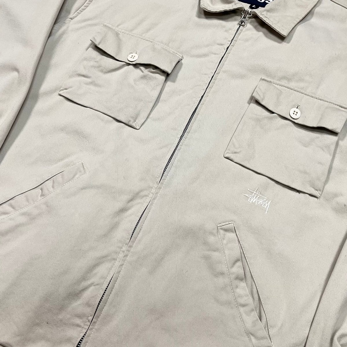 STUSSY 90s COTTON CHINO ZIP JACKET BEIGE LARGE