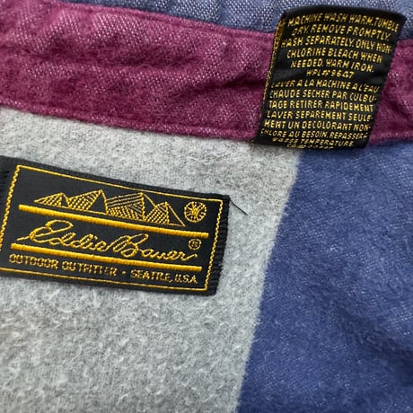 EDDIE BAUER 90S BORDER COTTON FLANNEL SHIRT XL GREY/NAVY 79090