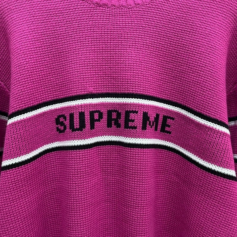 Supreme CHEST STRIPE SWEATER PINK LARGE 26412 |