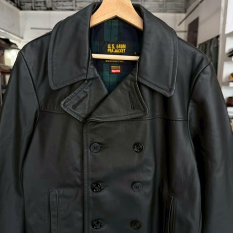 Supreme × SCHOTT LEATHER PEA JACKET BLACK MEDIUM 17519
