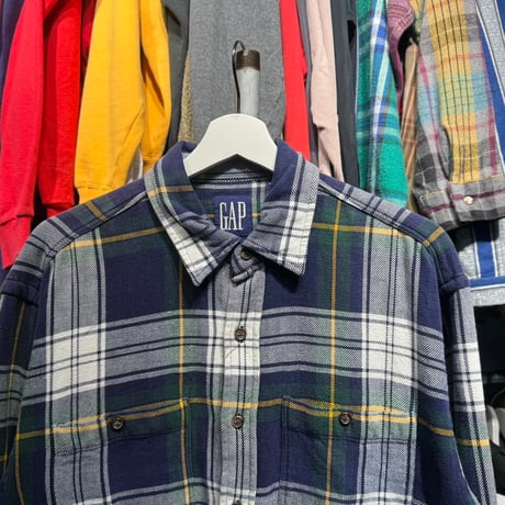 GAP 90S FLANNEL SHIRT NAVY/GREEN MEDIUM 18109