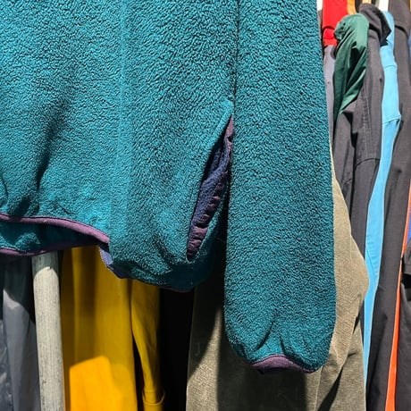 L.L.BEAN 90S FLEECE SNAP TEE GREEN LARGE 10697