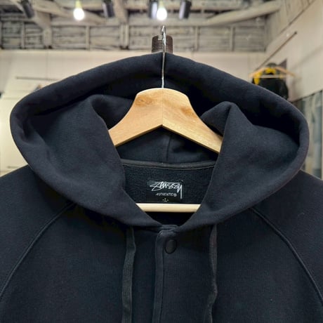 STUSSY SNAP BUTTON SWEAT HOODIE  BLACK LARGE 47754