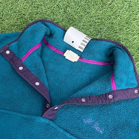 L.L.BEAN 90S FLEECE SNAP TEE GREEN LARGE 10697