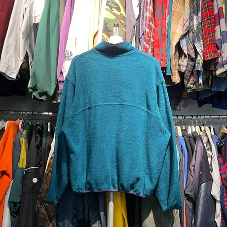 L.L.BEAN 90S FLEECE SNAP TEE GREEN LARGE 10697