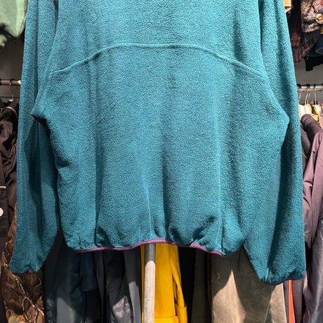 L.L.BEAN 90S FLEECE SNAP TEE GREEN LARGE 10697