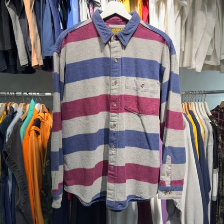 EDDIE BAUER 90S BORDER COTTON FLANNEL SHIRT XL GREY/NAVY 79090