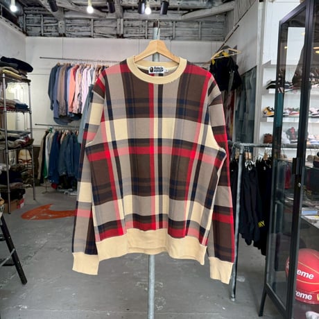 A BATHING APE CHECK CREWNECK SWEAT XL 87405