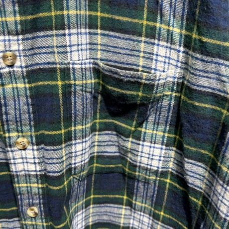L.L.BEAN 90-00S FLANNEL CHECK SHIRT GREEN LARGE-TALL 85289