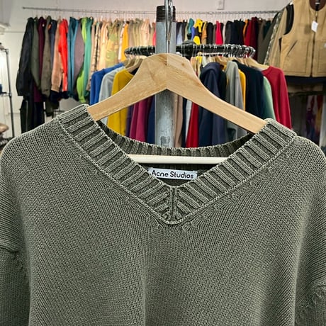 ACNE STUDIOS VNECK COTTON SWEATER DUSTY GREEN XL/XXL FN-MN-KNIT000256 49226