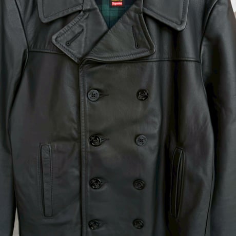 Supreme × SCHOTT LEATHER PEA JACKET BLACK MEDIUM 17519