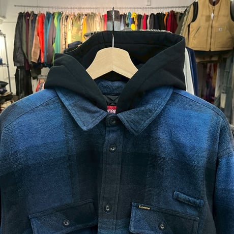 Supreme QUILTING LINED HOODED FLANNEL SHIRT BLUE LARGE 47236
