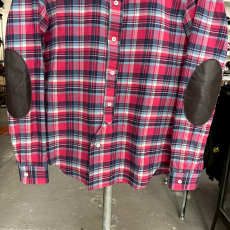 MAISON MARGIELA LEATHER ELBOW PATCH CHECK FLANNEL SHIRT PINK 44 S50DL0270 37193