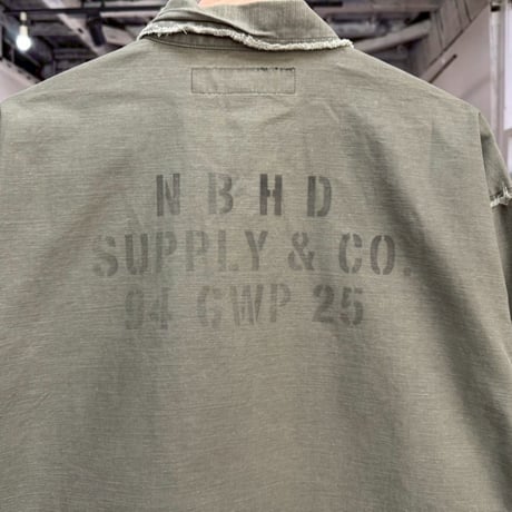 NEIGHBORHOOD UNTRIMMED ZIP LS SHIRT  OLIVE DRAB LARGE  251AQNH-SHM06 26923