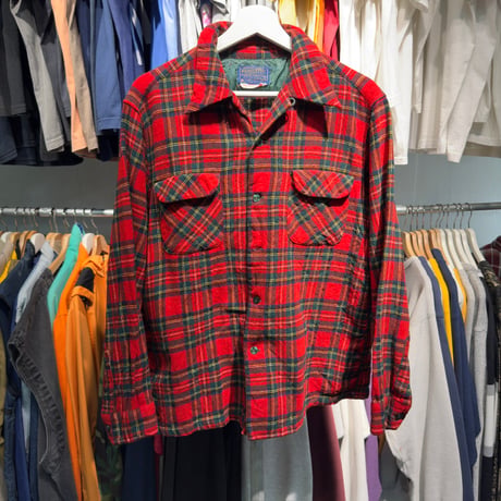 PENDLETON 70S OPEN COLLAR WOOL SHIRT RED LARGE 77410