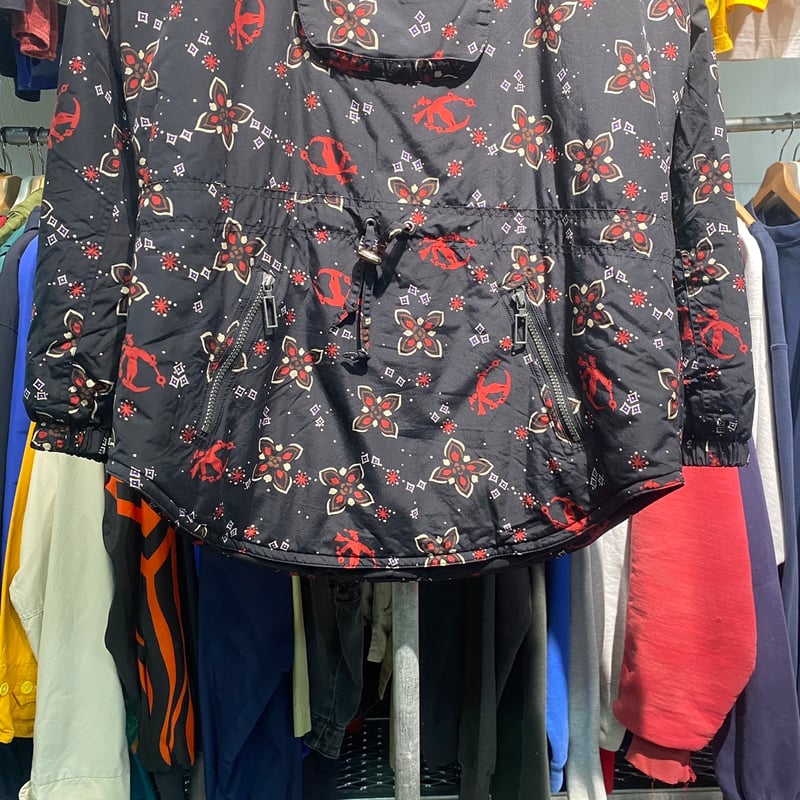 L.L.BEAN 90S SKI PATTERN NYLON ANORAK BLACK WOM