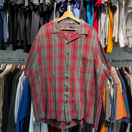 POLO RALPH LAUREN OPEN COLLAR CHEAK SS SHIRT RED/GREEN XXL 45571