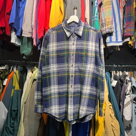 GAP 90S FLANNEL SHIRT NAVY/GREEN MEDIUM 18109