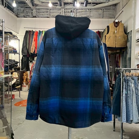 Supreme QUILTING LINED HOODED FLANNEL SHIRT BLUE LARGE 47236