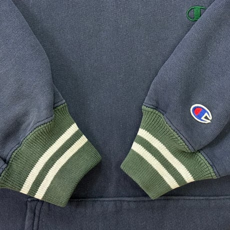 CHAMPION 90S RW RIB LINE HOODIE NAVY/GREEN XL 39523