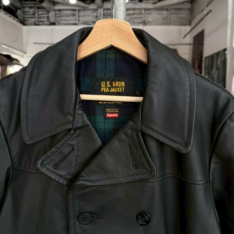 Supreme × SCHOTT LEATHER PEA JACKET BLACK MEDIUM 17519