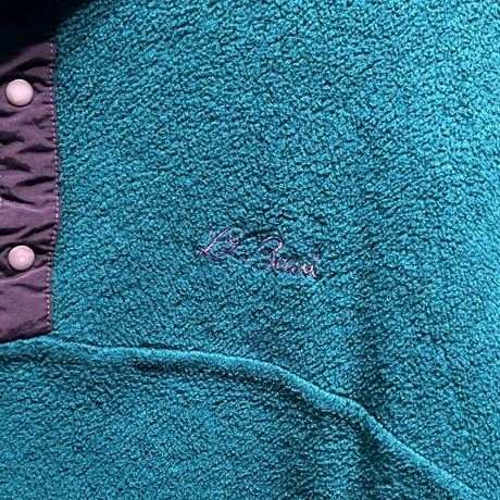 L.L.BEAN 90S FLEECE SNAP TEE GREEN LARGE 10697
