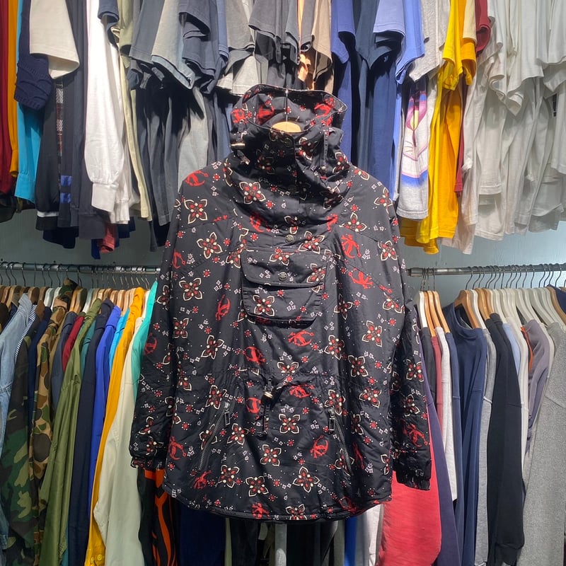 L.L.BEAN 90S SKI PATTERN NYLON ANORAK BLACK WOM