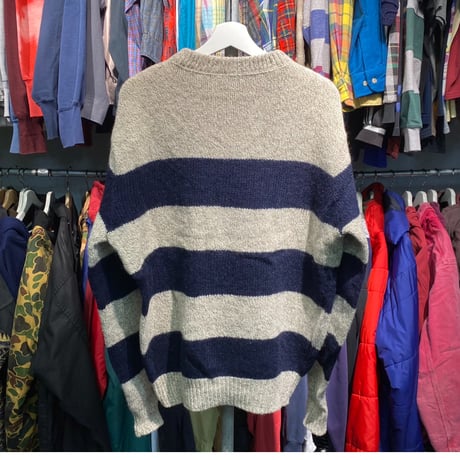 L.L.BEAN WOOL BORDER KNIT IVORY/NAVY LARGE 79067
