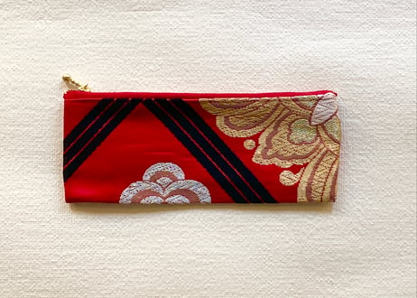 着物帯ペンケース【赤×銀×黒】