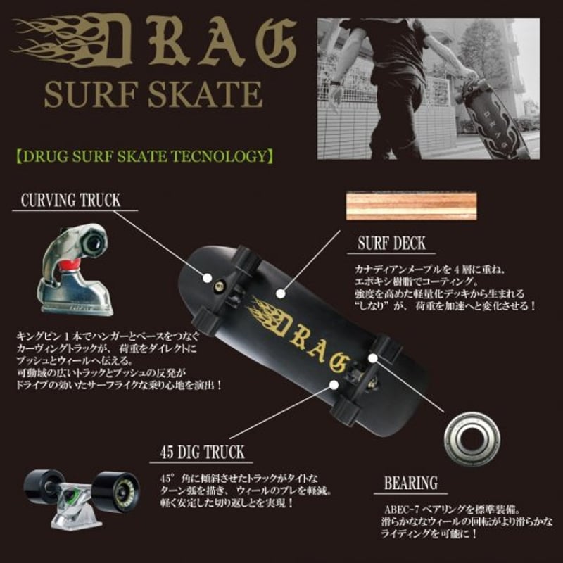 サーフスケート]DRAG ｽｹｰﾄﾎﾞｰﾄﾞ 34 MINISIMONS(ｺﾌｨﾝ) | N